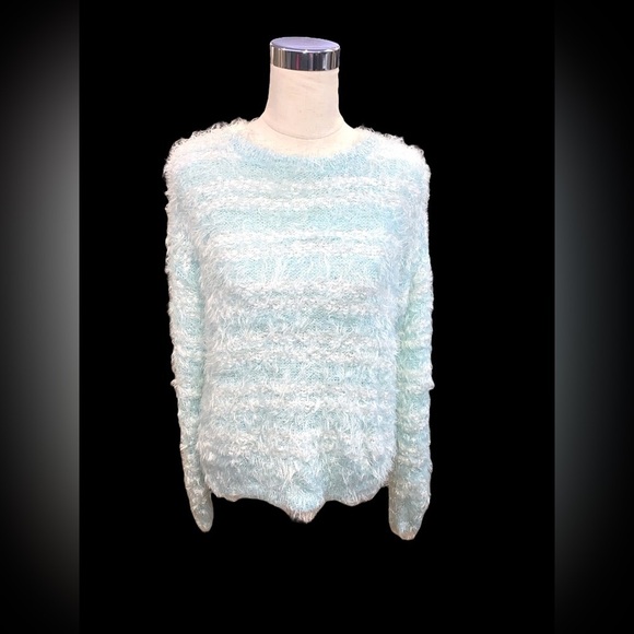 Apt. 9 Blue White With Silver Sequence Long Sleeve Pullover Sweater - Picture 1 of 4